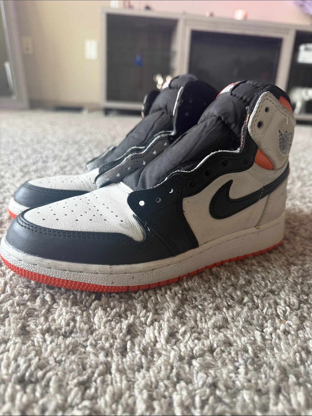 Nike Kids High-Top Sneakers in Black, White & Orange Accent